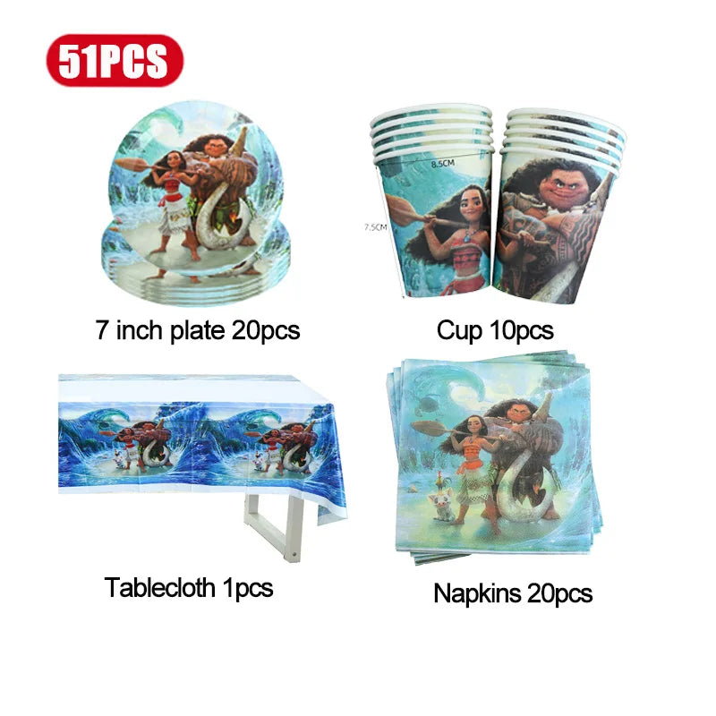 Disney Moana Birthday Decoration Tableware Cup Plate Backdrop Banner Kit Vaiana Moana Theme Happy Party Deco Balloons Supply Set