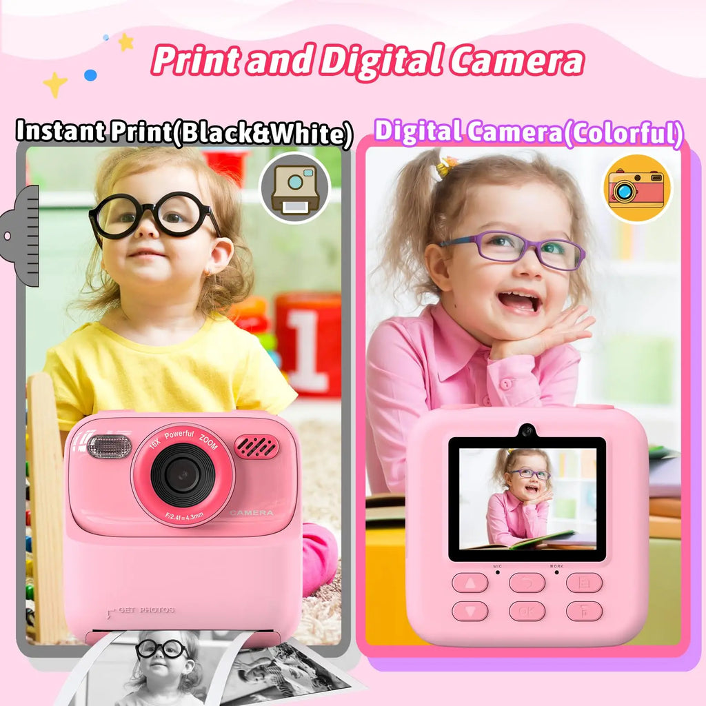 Upgrade Kids Camera Instant 1080P HD Dual Lens Selfie Digital Camera for Girls Boys Christmas Birthday Gifts Toys With 32G Print