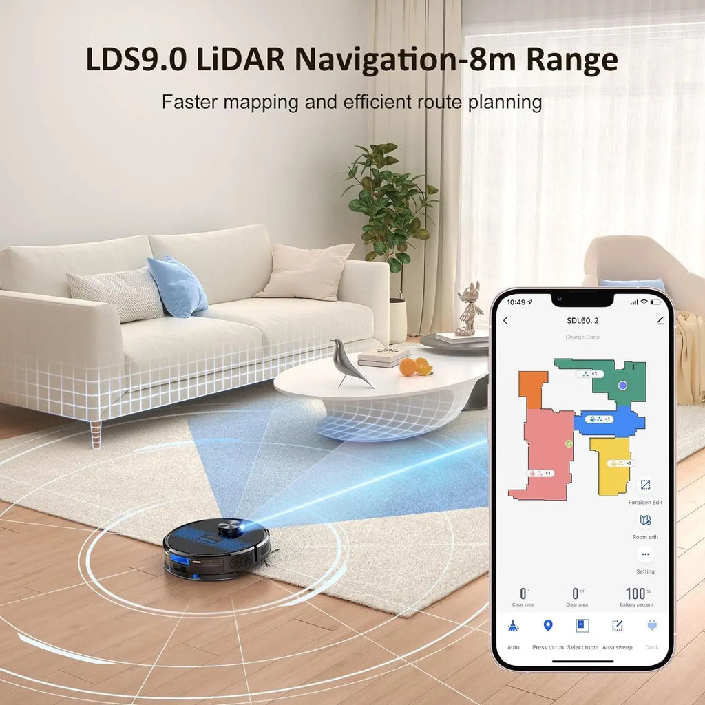 Lubluelu SL60D Robot Vacuum and Mop Combo - 4000Pa Suction, 150Mins Runtime, Quiet Operation, 10 No-Go Zones For Pet Hair Carpet