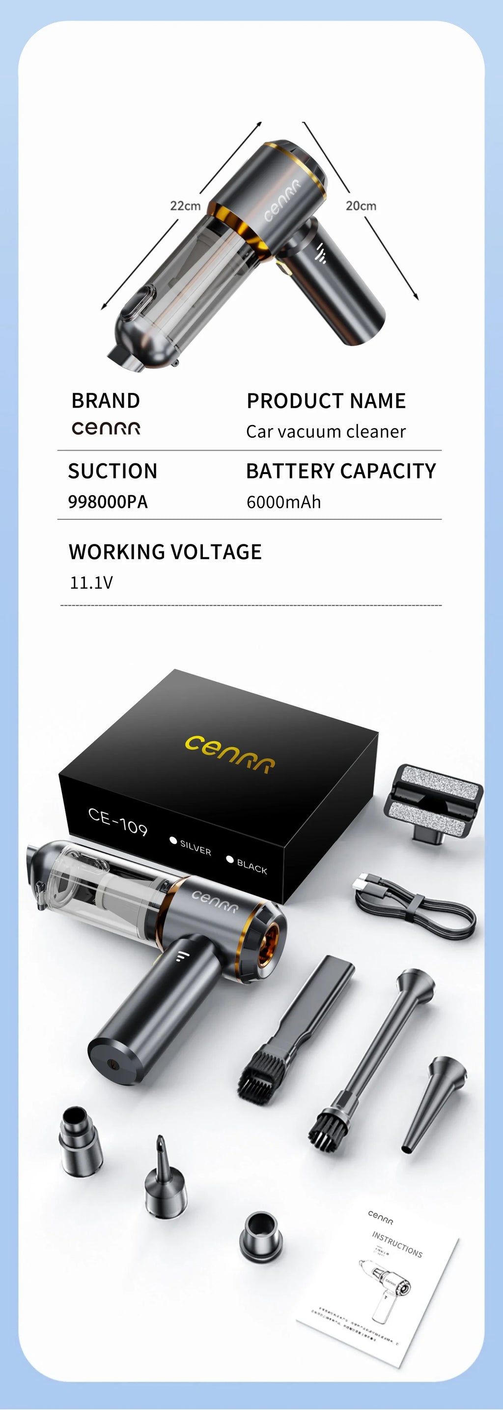 CENRR 2025 NEW Car Vacuum Cleaner  Powerful Mini 998000PA Portable Vacuum Cleaner for Home Appliance Handheld Blower Car Cleaner