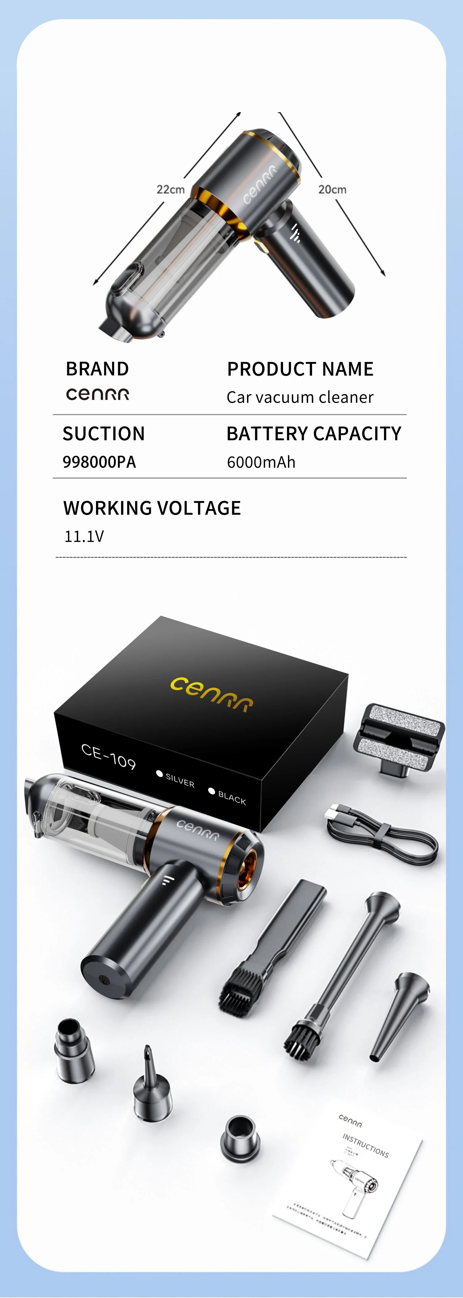 CENRR 2025 NEW Car Vacuum Cleaner  Powerful Mini 998000PA Portable Vacuum Cleaner for Home Appliance Handheld Blower Car Cleaner