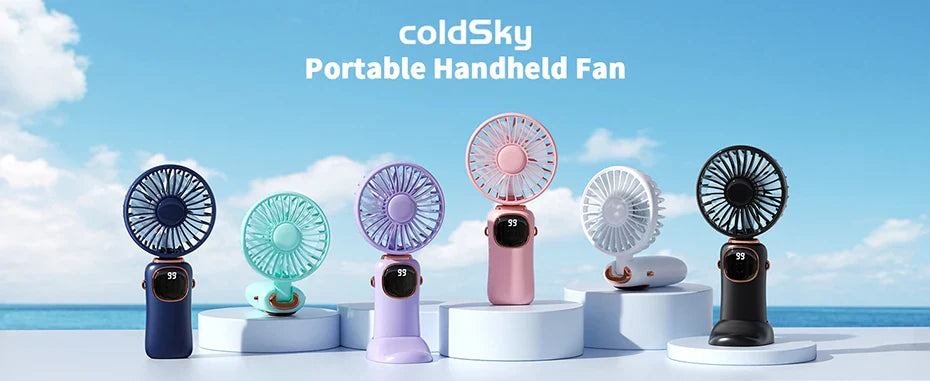 coldsky Portable Handheld Fan 4000mAh Battery Operated Fan 5 Speed with LED Display Handheld/Neck/Desk 3 in 1 Personal Small Fan
