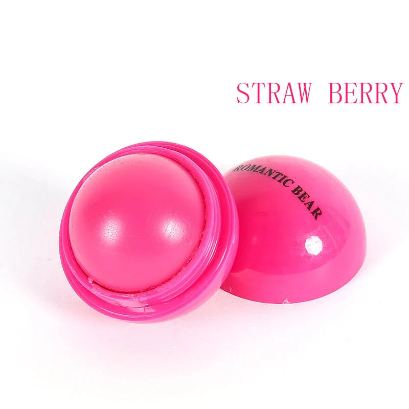 Fruit Flavor Lip Balm Cute Round Ball Pure Natural Plant Kids Baby Girls Lips Balm Moisturizing Romantic Bear