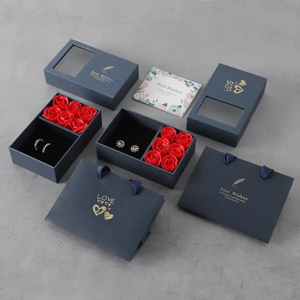 Valentine's Day Eternal Roses Gift Box Window Opening Six Rose Jewelry Gift Packaging Box Birthday Gifts Eternal Flower Ring Box