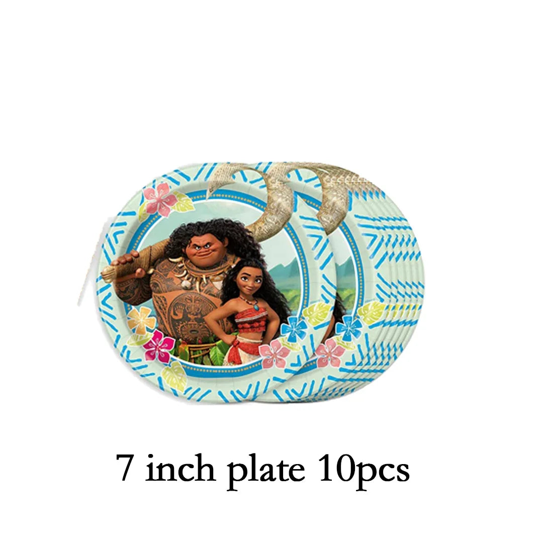 Cute movie Moana series Birthday Party dinnerware Disposable Banner Cake Topper Hanging Flag Moana Balloons Birthday Decoration