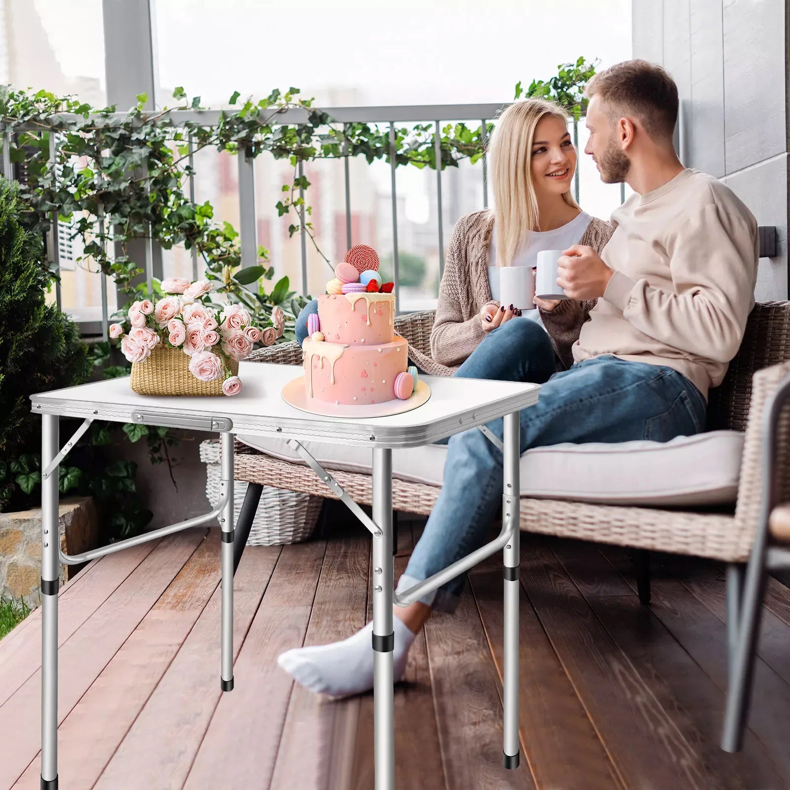 EFAN 2.5FT Aluminium Folding Table Portable Dining Party Kitchen BBQ Trestle Outdoor Tool for Camping Picnic Garden 75x55x70cm