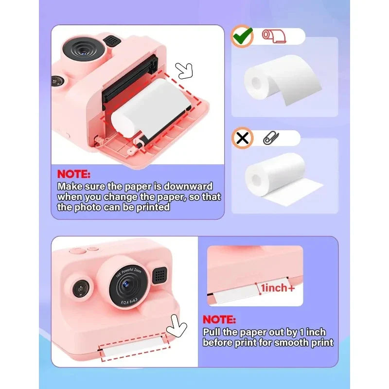Kids Camera Instant Print Refill for Kids Instant Camera Thermal Printing BPA Free,57x25mm White Non-Adhesive Photo Print Rolls