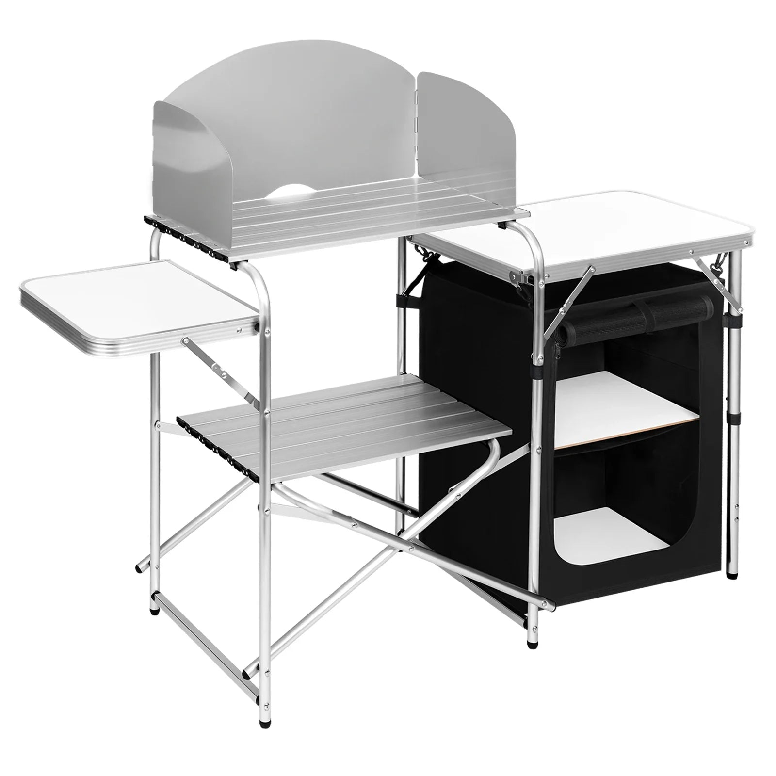 WOLTU Aluminium Foldable Camping Cabinet Travel Kitchen Cooking Storage Rack BBQ Table with Carry Bag for Outdoor  Garden Picnic
