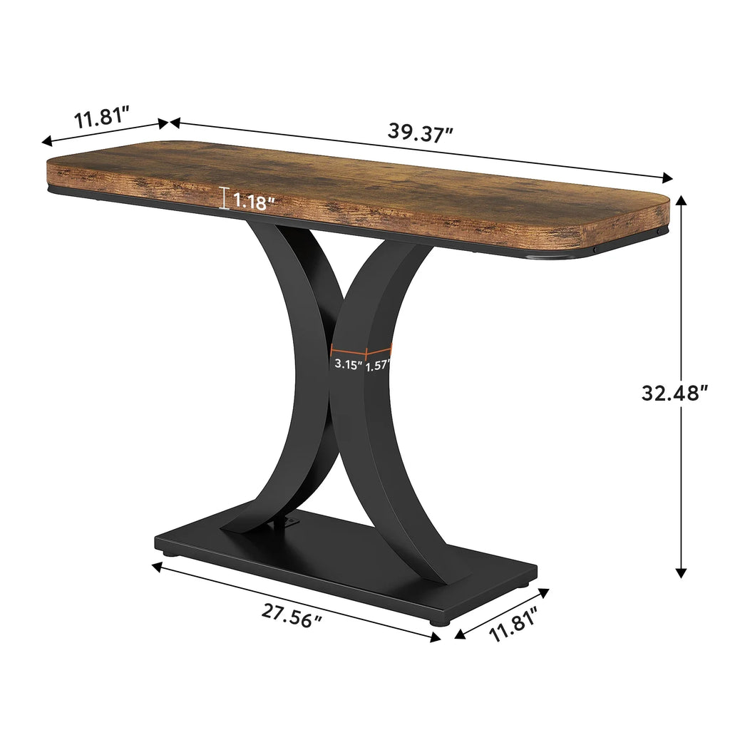 Tribesigns Industrial Console Table, 40 inch Narrow Entryway Foyer Table with Geometric Base, Rustic Hallway Accent Table