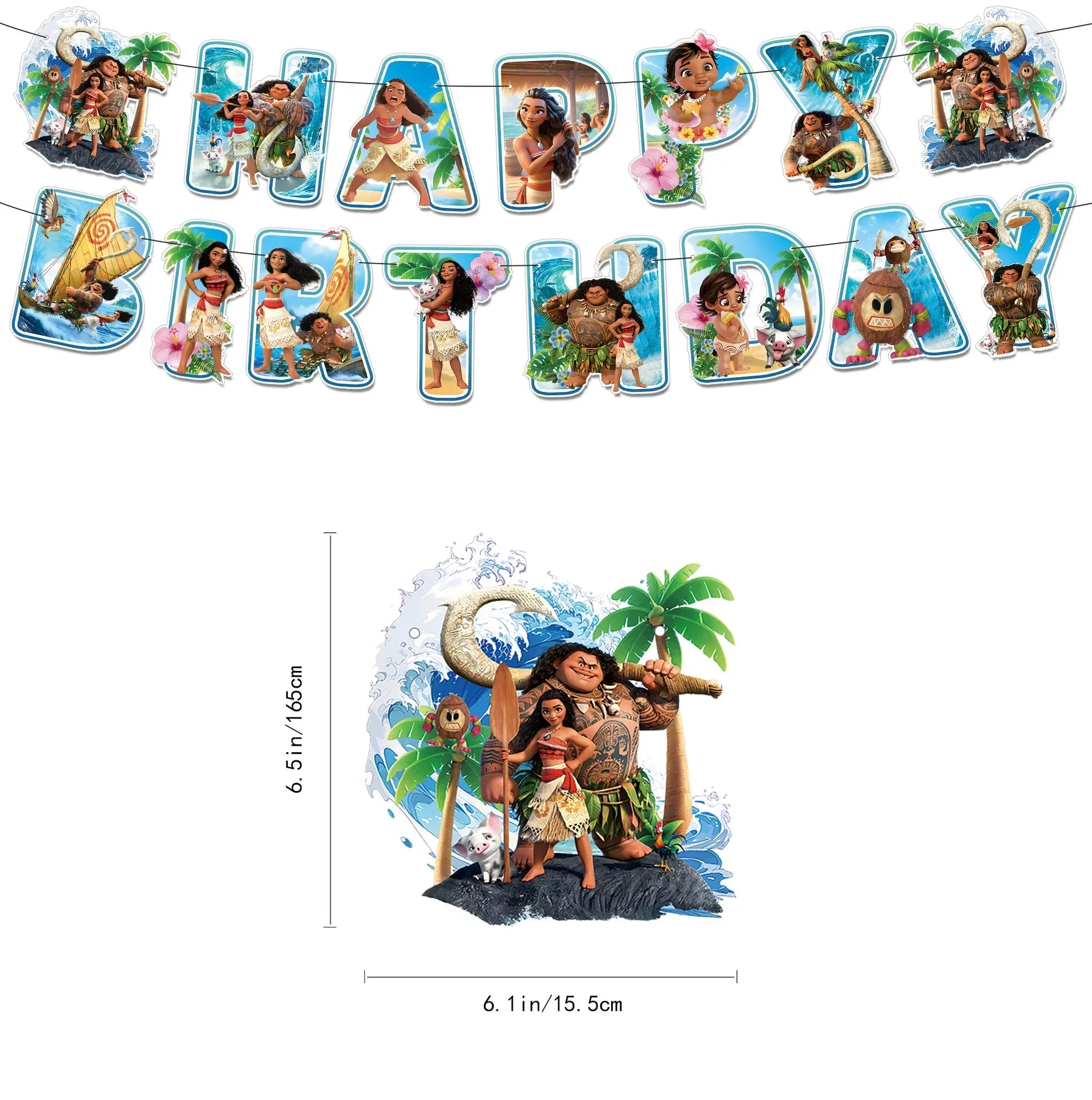 Cute movie Moana series Birthday Party dinnerware Disposable Banner Cake Topper Hanging Flag Moana Balloons Birthday Decoration