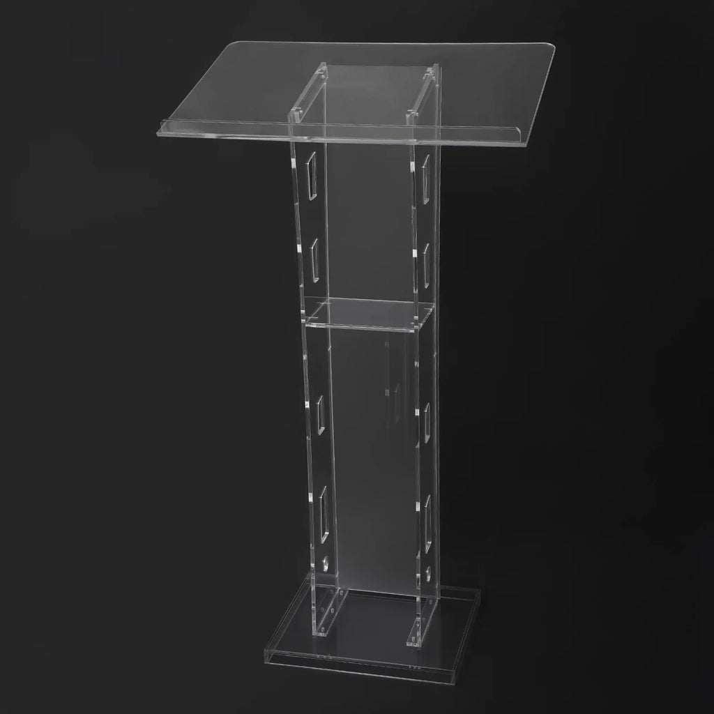 Acrylic Podium Floor Standing Clear Lecterns W/ Storage Shelf School Stand Desk Church Pulpit Office Lecture Table 43in H