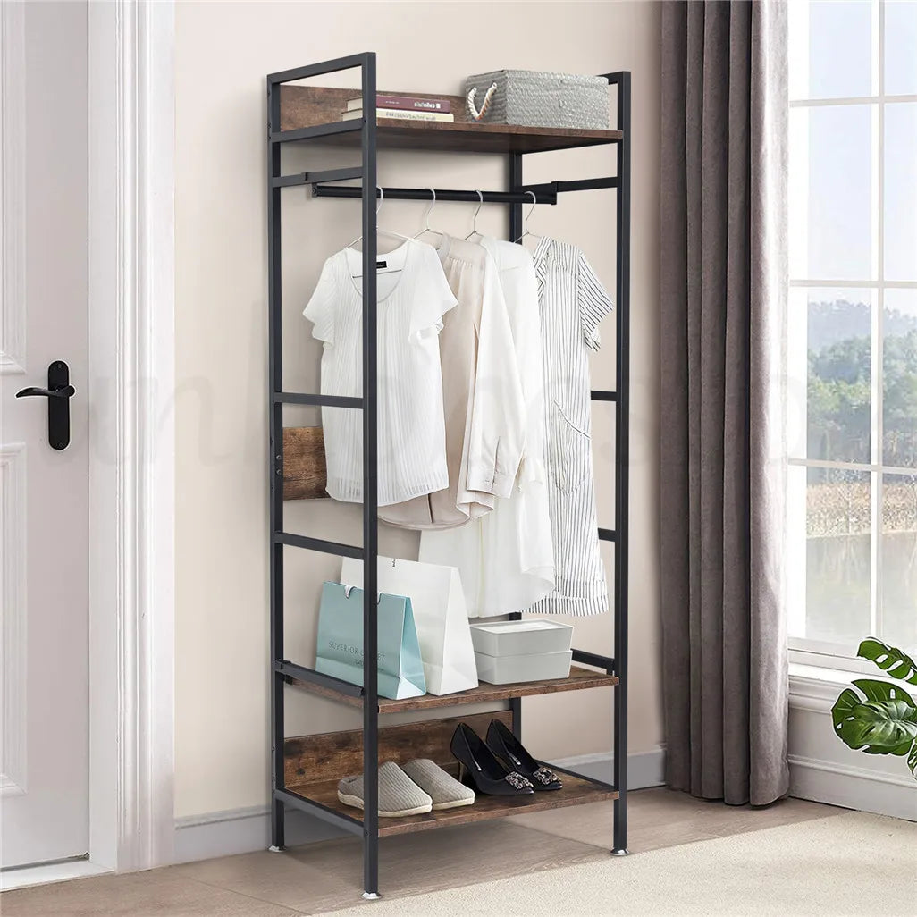 Heavy Duty Garment Rack, Wardrobe Storage Rack, Hall Tree Clothes Rack, Adjustable Shelves, Portable Organizer