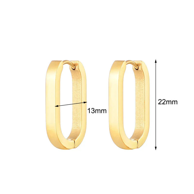 Classic Stainless Steel Hoop Earrings For Women Men Heart Star Oval Rectangle Round Triangle Gold Color Punk Hip Hop Jewelry