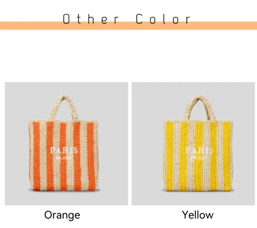 Women Summer Beach Vacation Fashion Straw Knitting Shoulder Bag Hollow Out Handwoven Handbag Portable Large Capacity Casual Tote