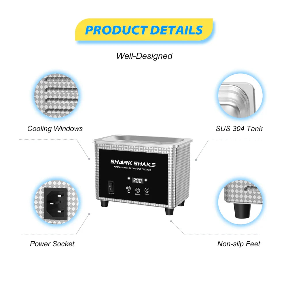 800ml Household Digital Ultrasonic Cleaner 30W/60W Stainless Steel Bath Degas Ultrasound Washing for Watches Jewelry