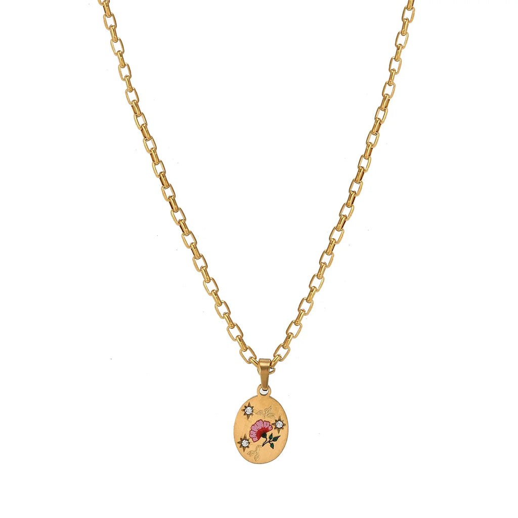 Stainless steel painted light luxury pendant necklace hand-painted flower heart pendant sweater chain