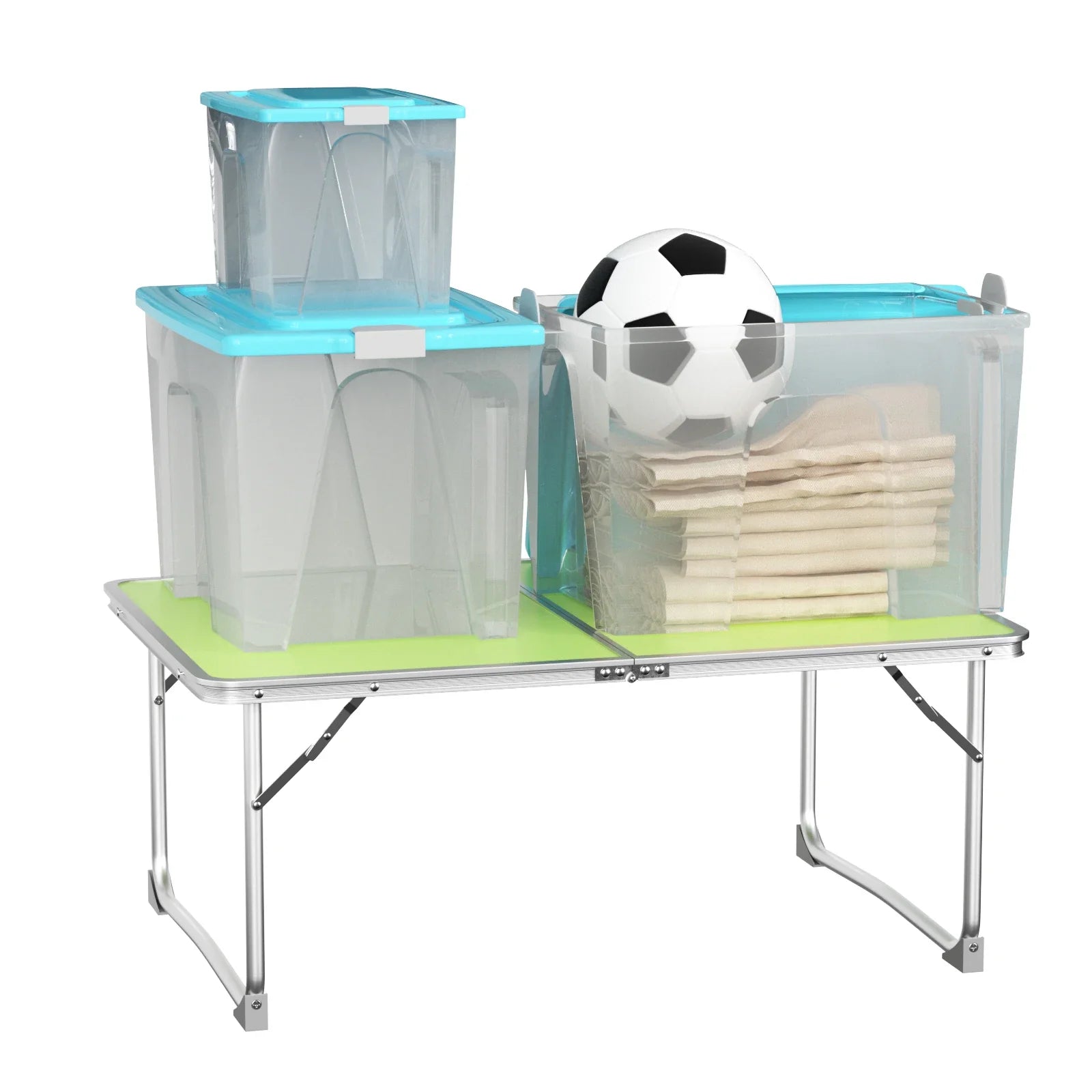 Mini Folding Picnic Table with Carry Handle, Aluminum Frame, Laptop Table for Sofa Bed Couch Floor, 60x40x24cm, Green/White