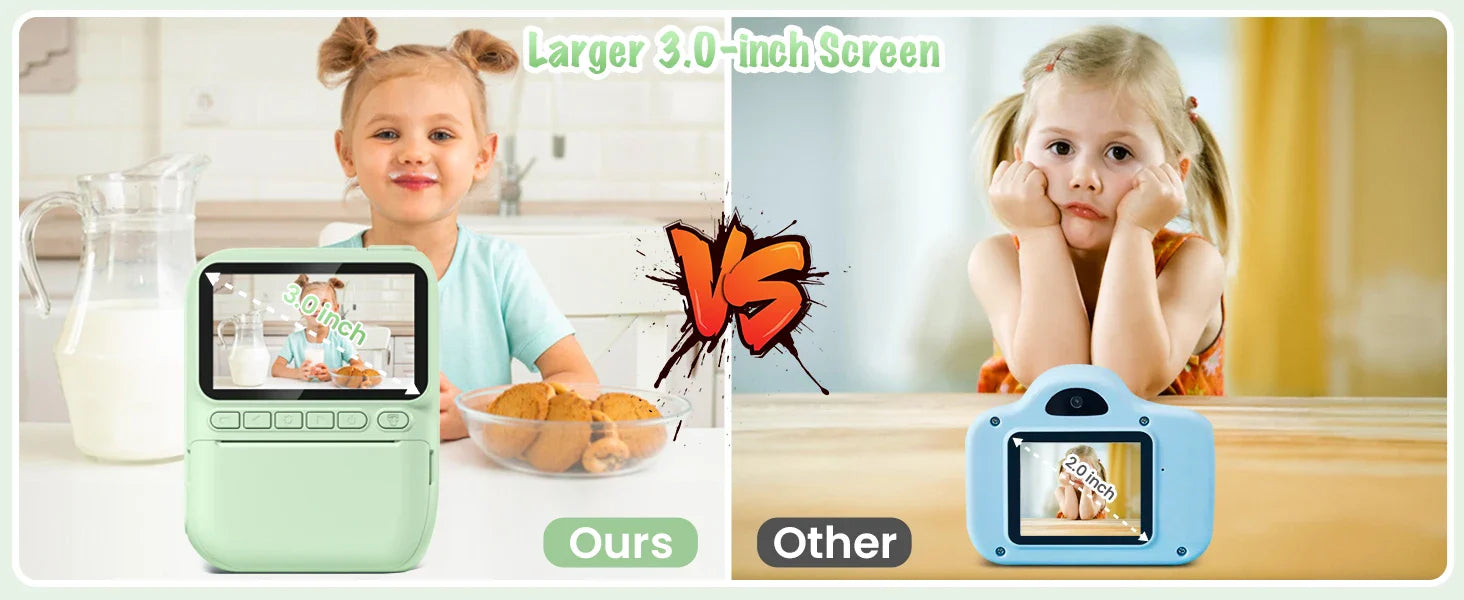 Gofunly Kids Instant Print Camera 3.0" Mini Digital Camera 1080P Portable Video Recorder Gift For 6-12 Years Children