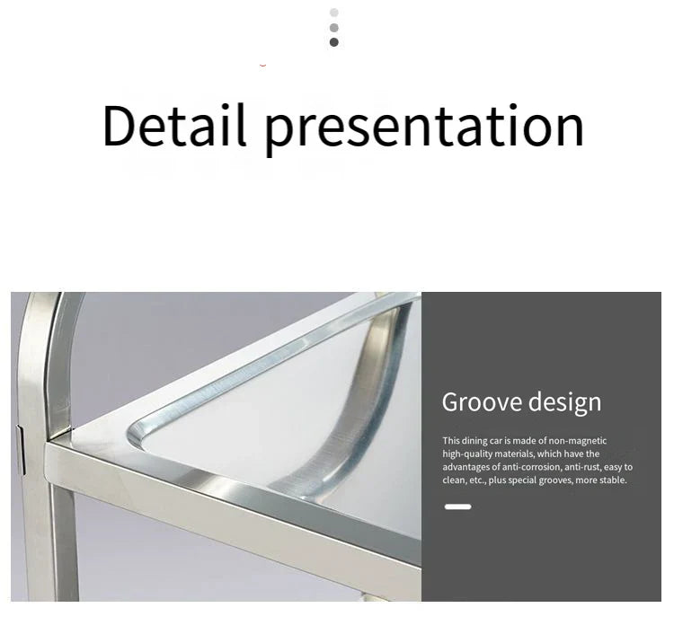 Stainless Steel Cart with Thickened Three Layers- Kitchen Utility Cart for Serving  Collecting Dishes Multi-functional Trolley