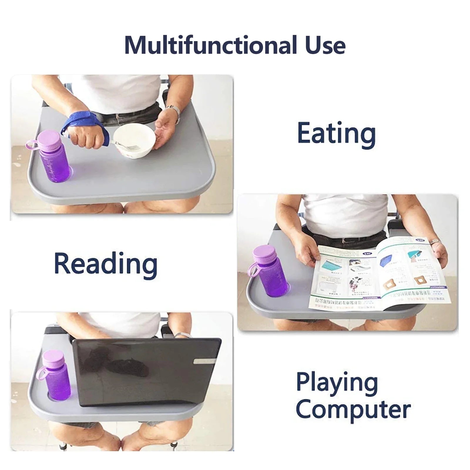 ABS Removable Wheelchair Tray Table w/2 Cup Holders Disabled Portable Lap Tray