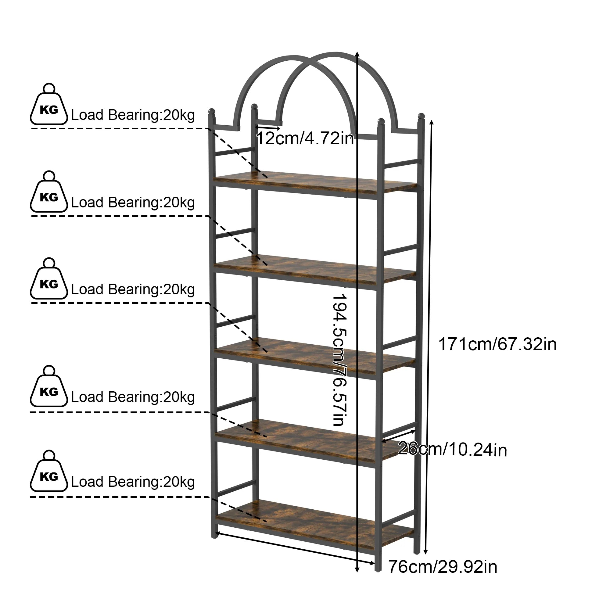 5 Tier Arched Metal Plant Stand Ladder Bookshelf Kitchen Storage Shelving Garden Flower Pot Display Rack for Garden, Balcony