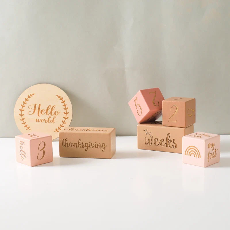Baby Wooden Milestone Blocks 0-12 Months Newborn Birth Grow up High Quality Commemorate Props Infant Photography Accessoriees