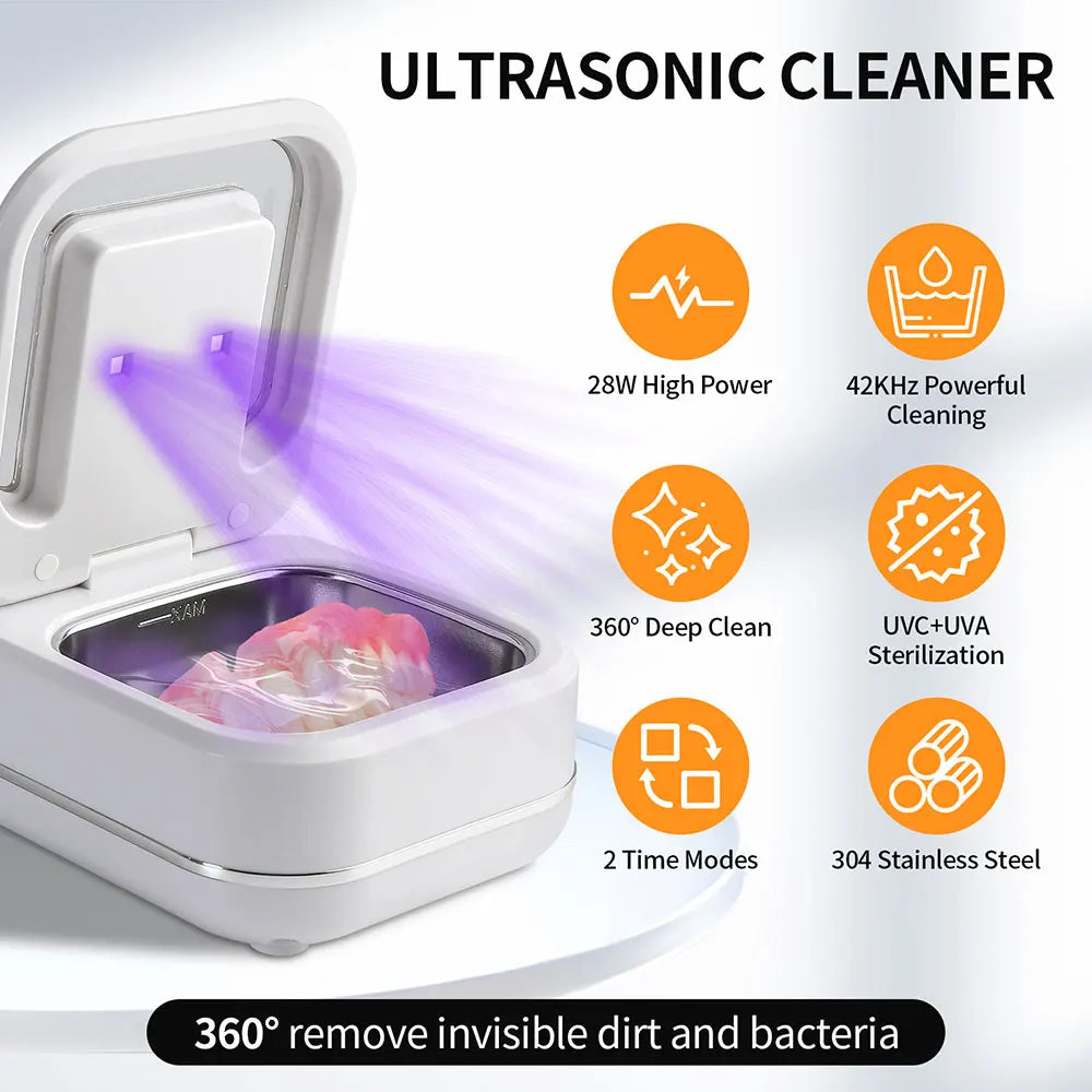 Household Ultrasonic Cleaner Ultrasound Jewelry Cleaner UV Light Sterilization Ultrasonic Dentures Retainer Washing Machine