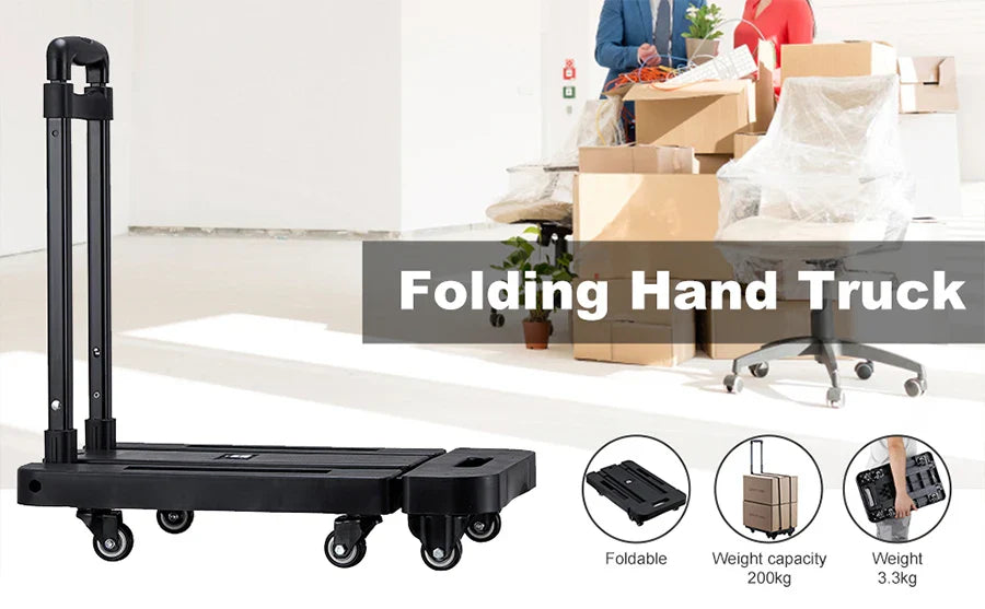 Folding Hand Truck 6 Wheel 200KG Capacity Heavy Duty Trolley Portable Telescopic Handle Cart Luggage Travel Moving Shopping Cart