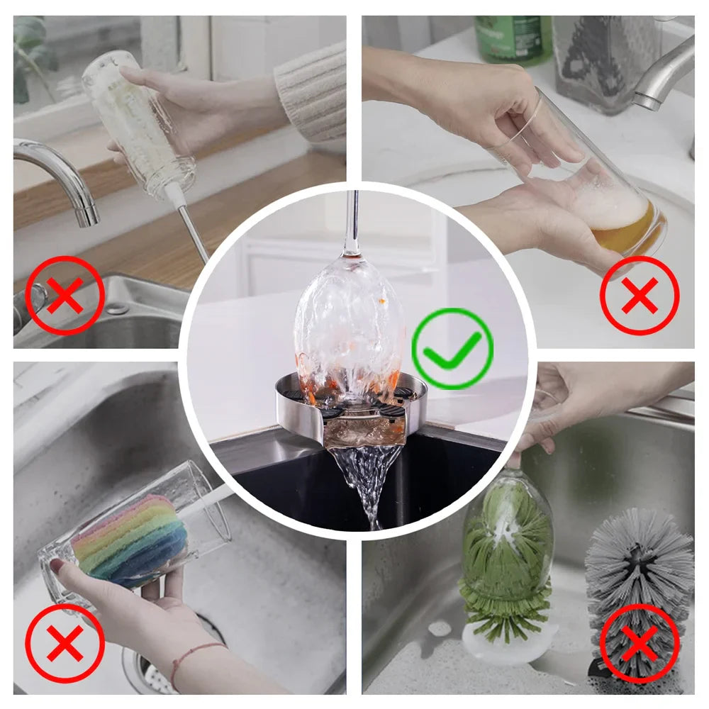 Kitchen Sink Glass Rinser Stainless Steel High Pressure Cup Cleaner Automatic Cup Washer Kitchen Faucet Bar Bottle Washer Tools