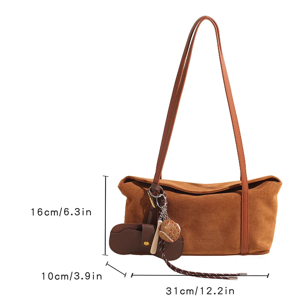 Autumn and Winter Vintage Women's Bag Suede Shoulder Bag Luxury Designer Top Handle Clutch Bag Purse for Women Retro Handbags