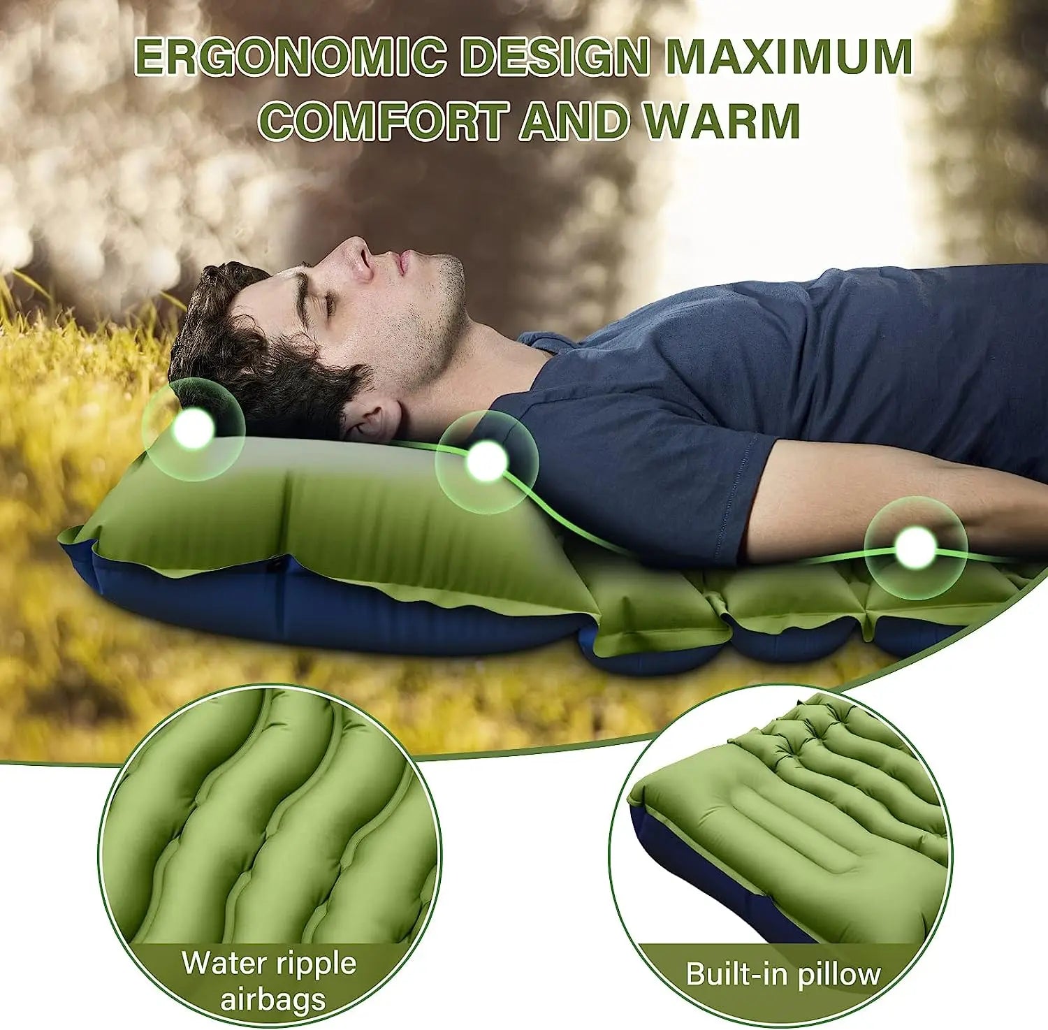 Outdoor camping super thick 4-inch inflatable sleeping mat with built-in pillow and pump air mat for travel hiking climbing