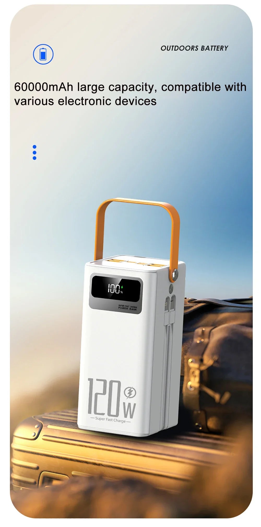 60000mAh Portable Power Bank - 120W Fast Charging Solar Generator for Camping Emergency Outdoor