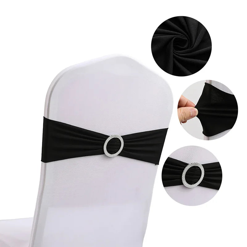 10pcs High-end Hotel Wedding Decoration Butterfly Knot Backrest Flower Spandex Chair Ribbon Chair Cover Elastic Strap
