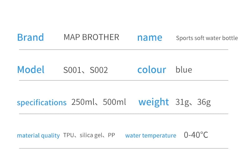 MAP BROTHER S001 S002 250ml 500ml Soft Flask Folding Collapsible Water Bottle TPU Free For Running Hydration Pack Waist Bag Vest