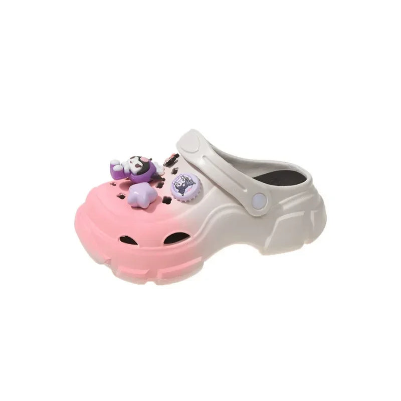 Summer Children Slippers for Girls Fashion Soft Comfortable Cute Sanrio Kuromi Cut-outs Casual Versatile Outside Beach Sandals