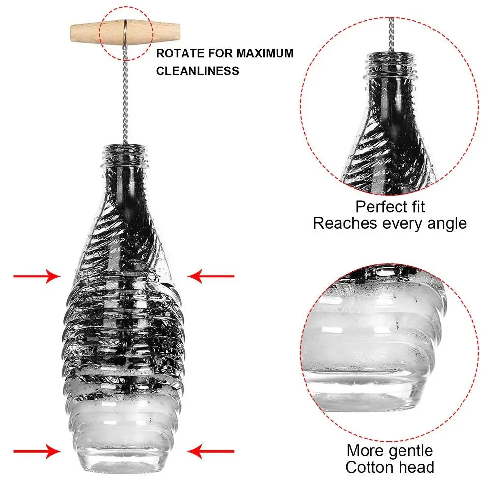 Drink Wineglass Bottle Cup Cleaning Soda Stream Bottle Brush With Beechwood Handle Glassware Jars Cleaner Kitchen Cleaning Tool