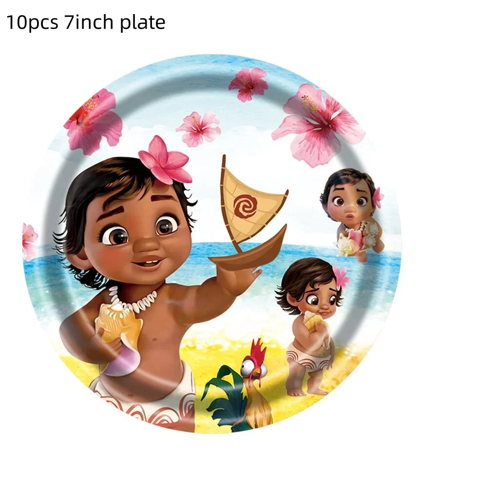 Moana 2 Party Decoration Disposable Tableware Set Paper Cups Plates Tablecloth Banner Balloon Cake Topper Gift Bag Baby Shower