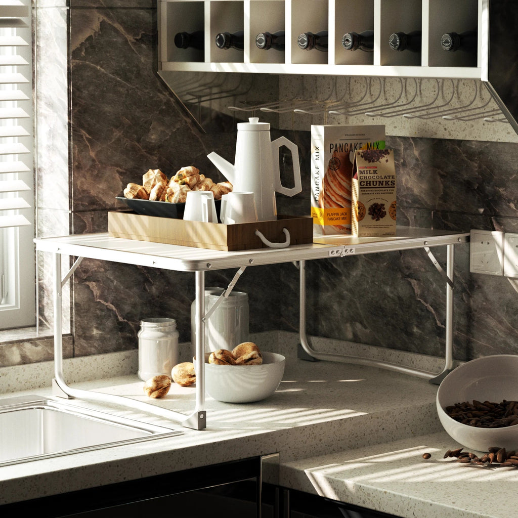 Mini Folding Picnic Table with Carry Handle, Aluminum Frame, Laptop Table for Sofa Bed Couch Floor, 60x40x24cm, Green/White