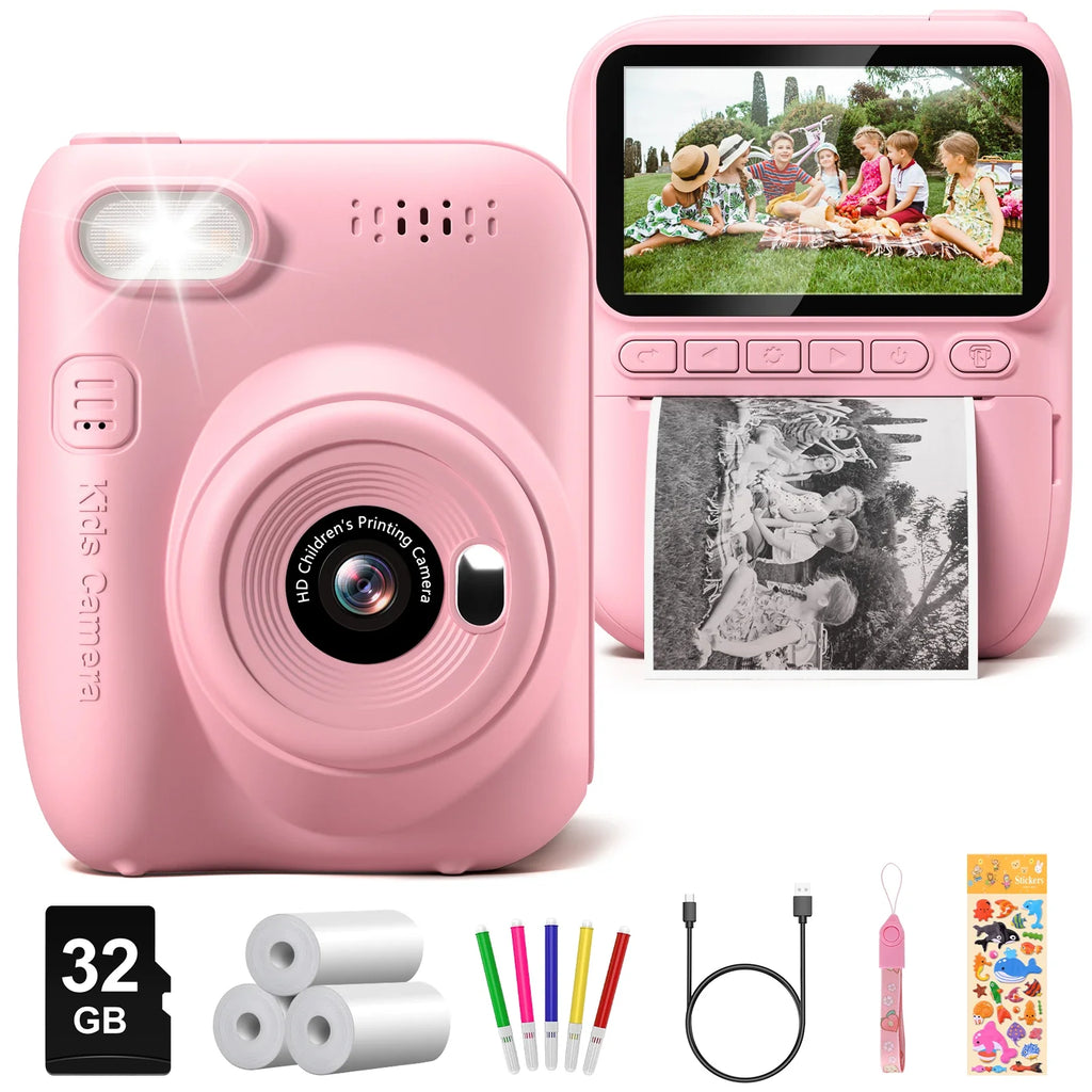 Gofunly Kids Instant Print Camera 3.0" Mini Digital Camera 1080P Portable Video Recorder Gift For 6-12 Years Children