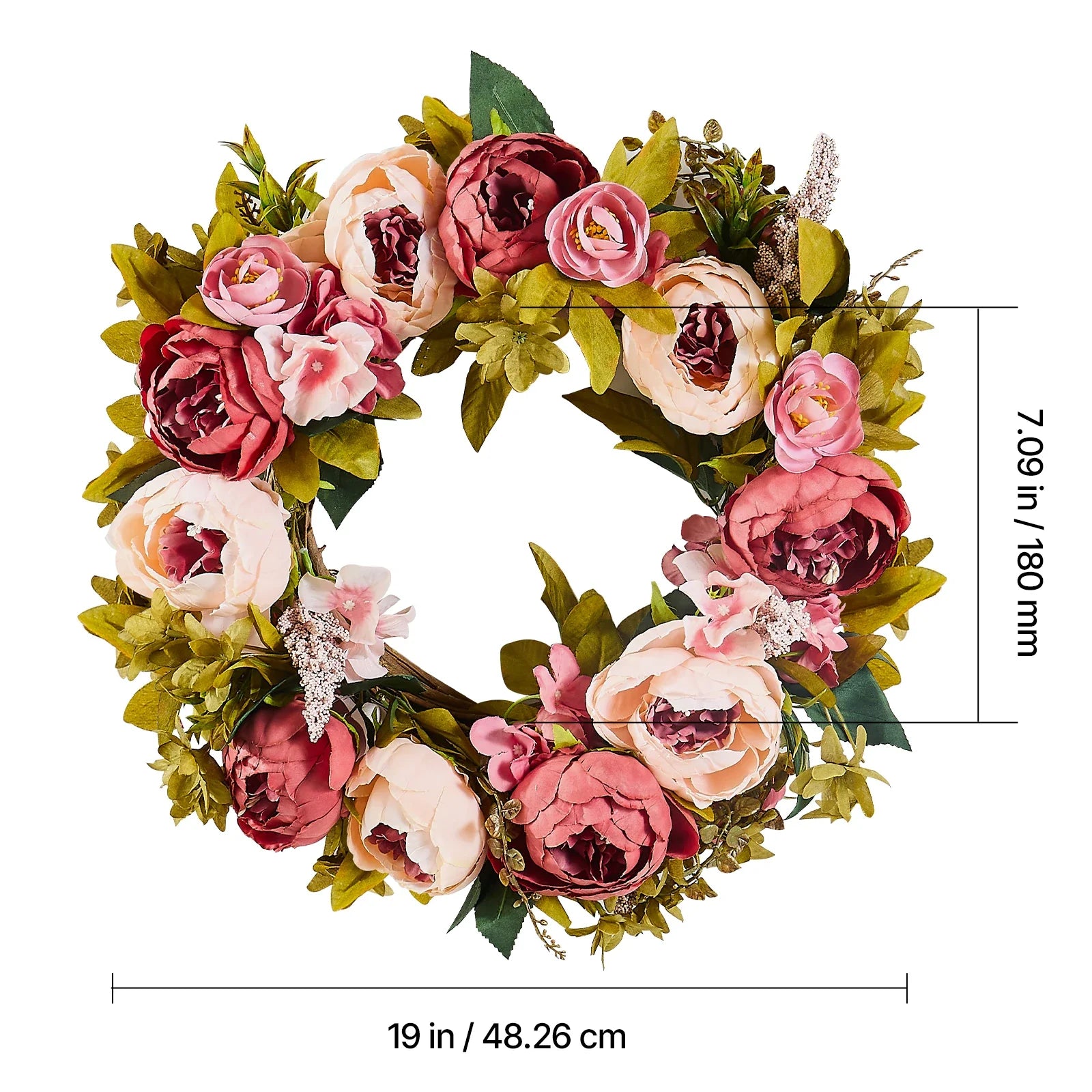 VEVOR Artificial Decorative Wreath Decorated with Peonies Hydrangeas Babysbreath Year Round Wreath for Wall Wedding Decorations