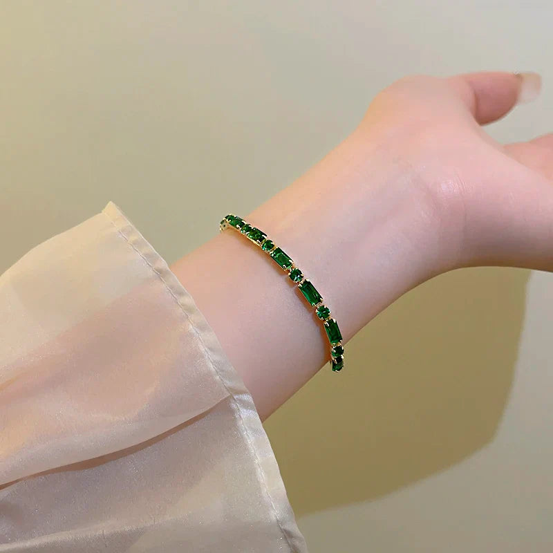 French Luxury Green Zircon Spliced Metal Copper Alloy Bracelet 2024 New Fashion Jewelry For Womens Party Charm Wrist Accessories