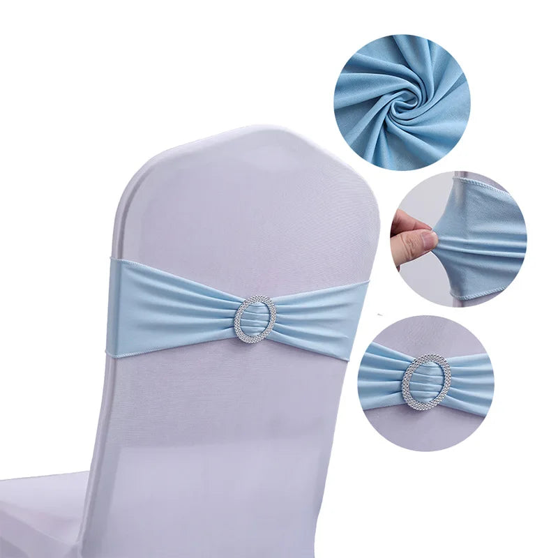 10pcs High-end Hotel Wedding Decoration Butterfly Knot Backrest Flower Spandex Chair Ribbon Chair Cover Elastic Strap