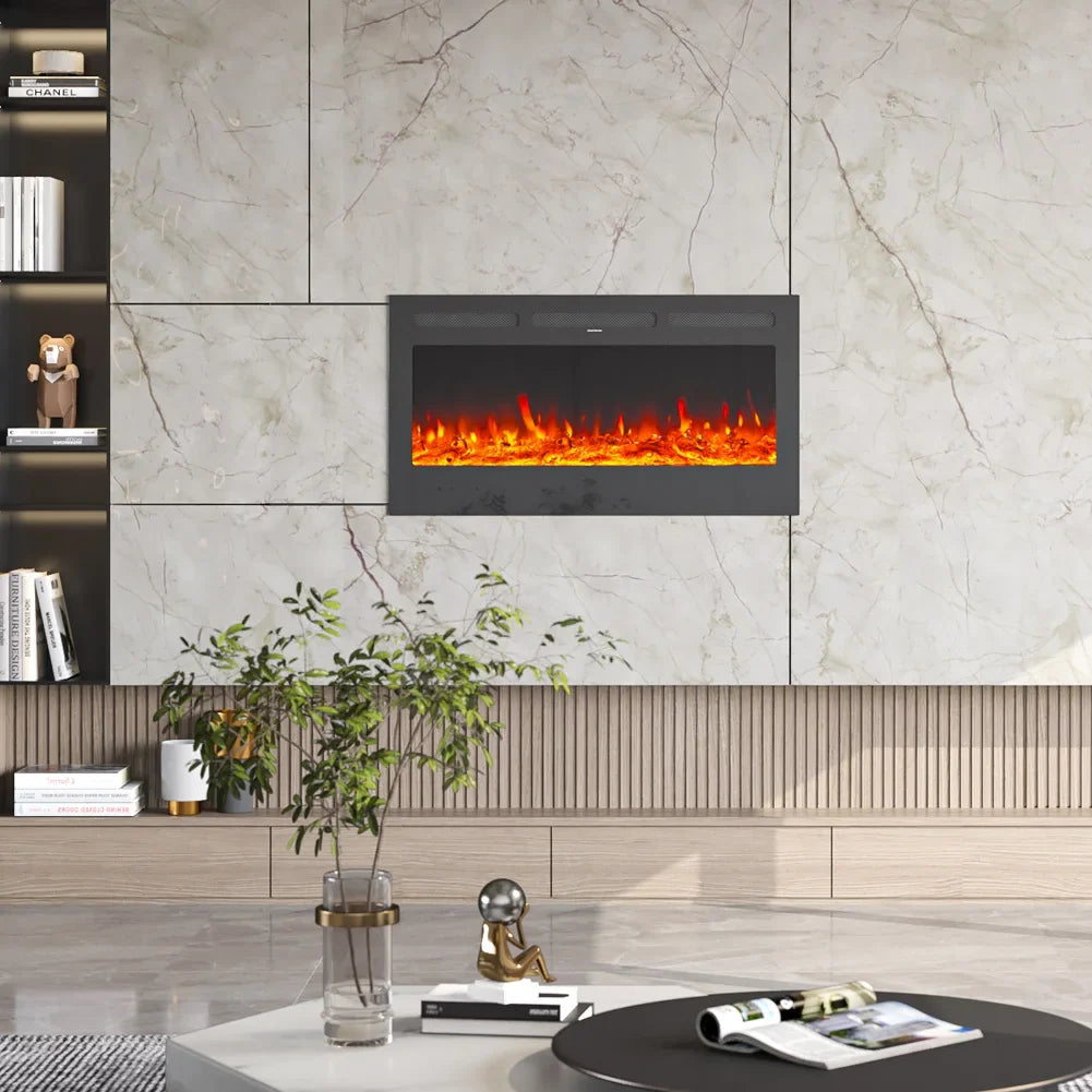 KOMORE Recessed/Wall Mounted Electric Fireplace Adjustable Flame with Remote 102cm 1800W  Flame Effect Overheat Protection