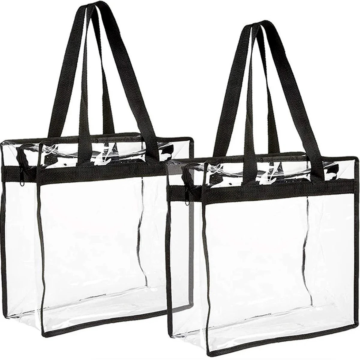 2Pcs Clear Tote Bags Large Capacity Transparent Shoulder Bag with Zipper Flexible Clear Lunch Bag Multipurpose Transparent Totes