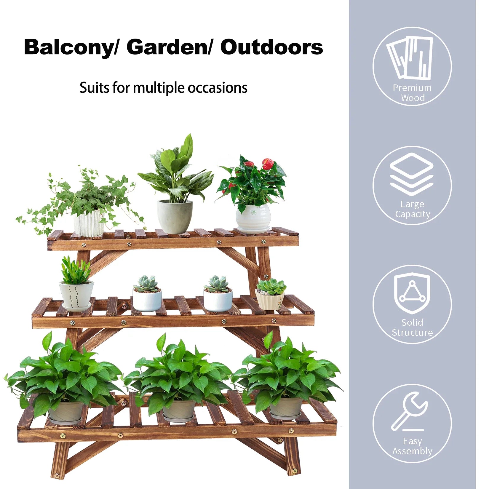 Large 3 Tier Step Plant Stand Wood Ladder Shelf Garden Display for Patio Indoor Outdoor Flower Pot Shelf