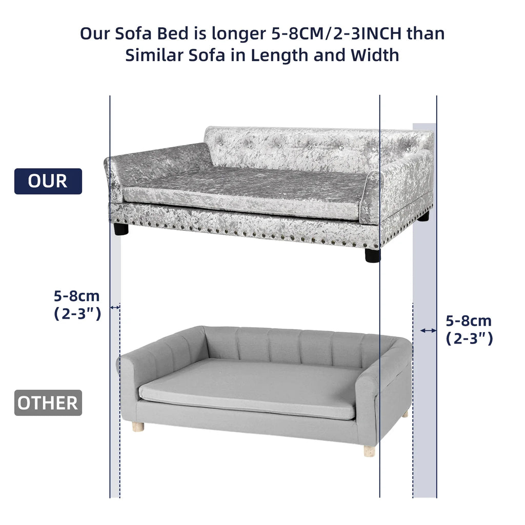 Dutch Velvet Upholstered Pet Lounge Chair, Dog Bed, Sofa, Couch Bed, Solid Wood Legs, Detachable Pad, Pet Supplies, L, XXL