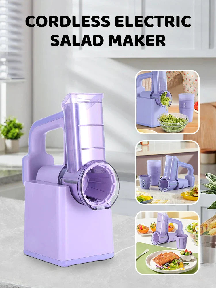 Electric Cheese Grater Portable Salad Maker With 3 Different Shapes of Blades 40W Electric Rotary Slicer Shredder ABS304