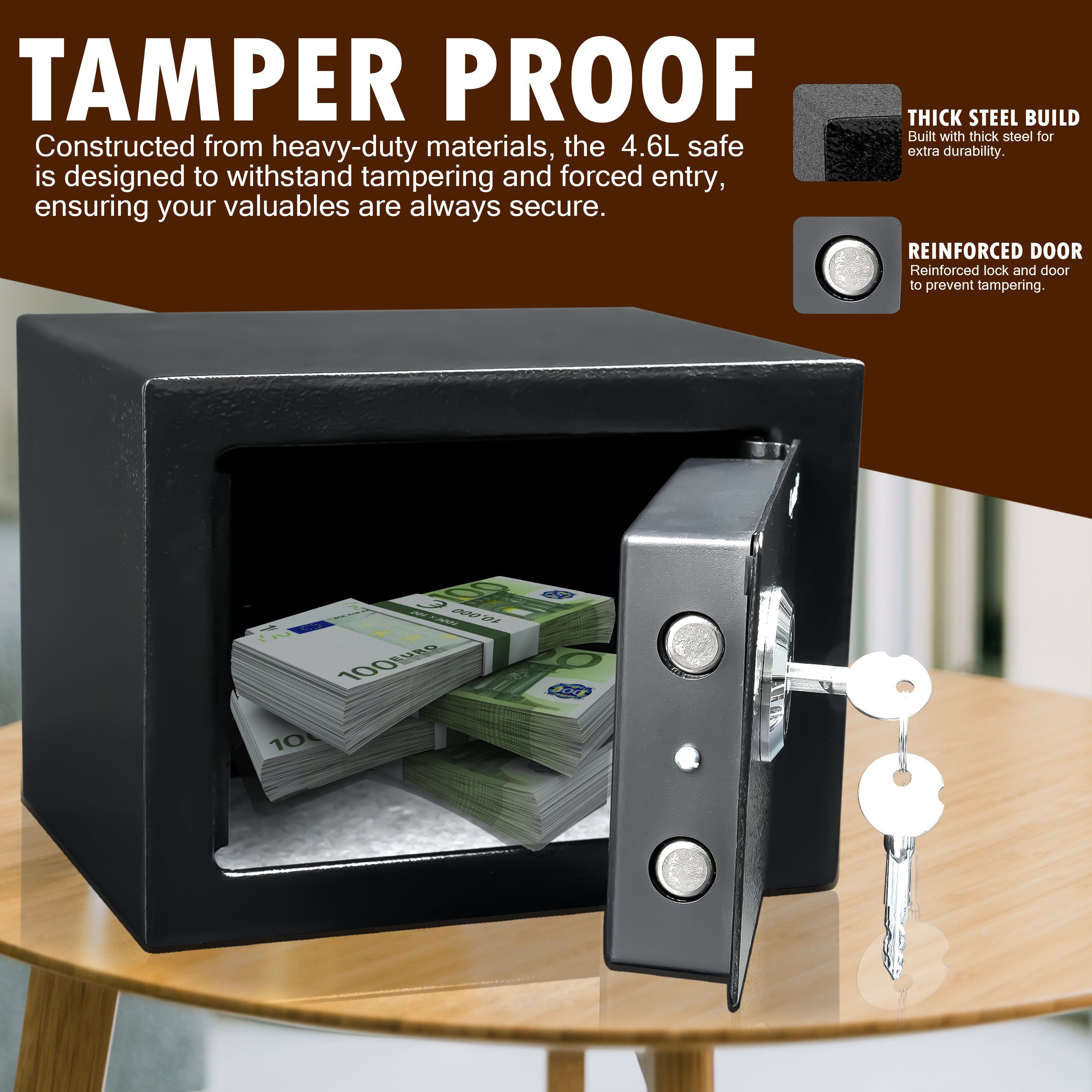 4.6L Lockable Money Safe Box