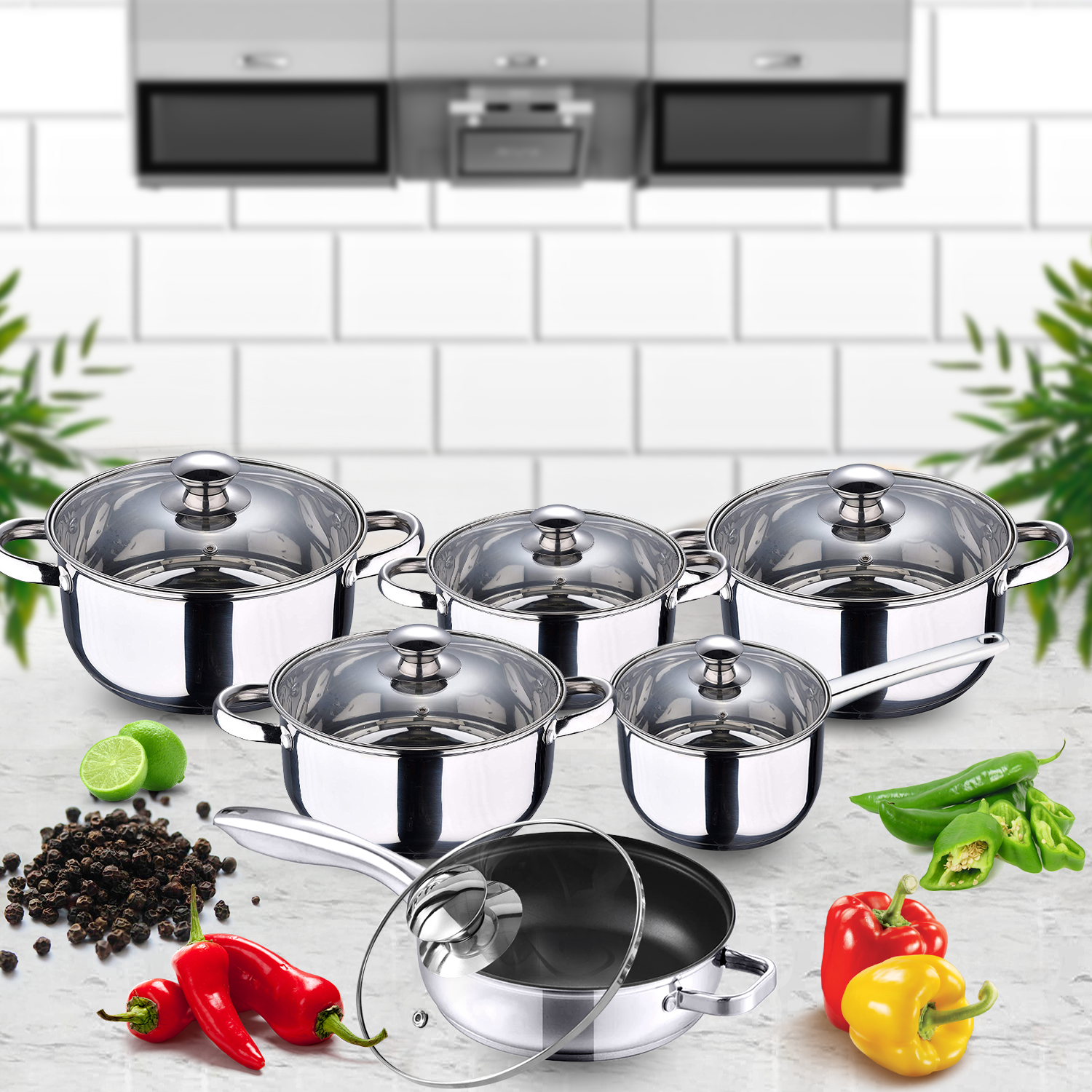 12pc Non Stick Stainless Steel Cookware