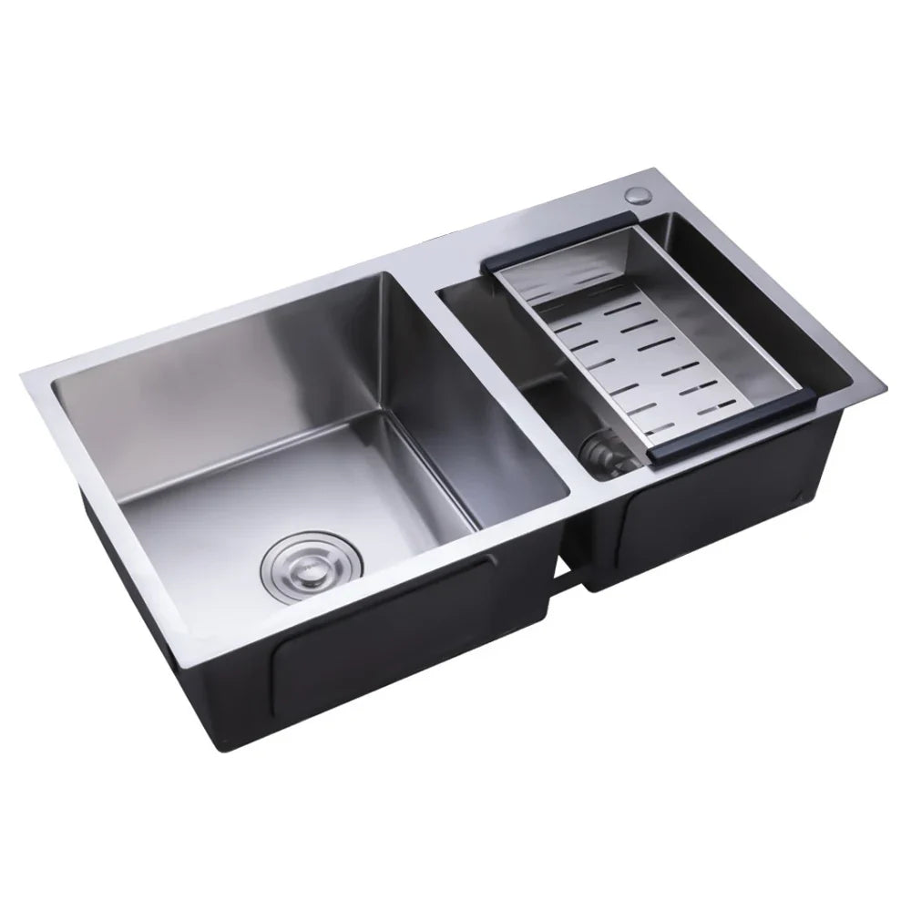 Kitchen Sink Stainless Steel Double Bowl Anti Corrosion Soundproof with Draining Basket and Sewer